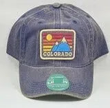 Aged Navy Hat With Mountains Surrounded by Sunet Round The Mountain Gift Shop