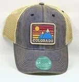 Aged Navy Hat with Mountains and Sunset Round The Mountain Gift Shop