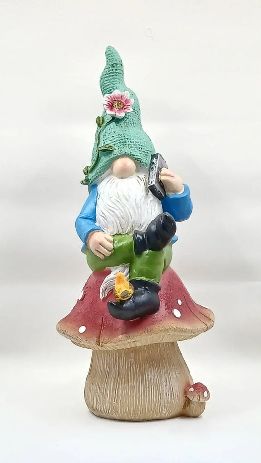 Gnome on Cell Phone Statue Round The Mountain Gift Shop