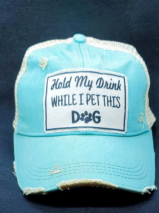 Hold My Drink While I Pet This Dog Snapback Female Trucker Style Hat Round The Mountain Gift Shop
