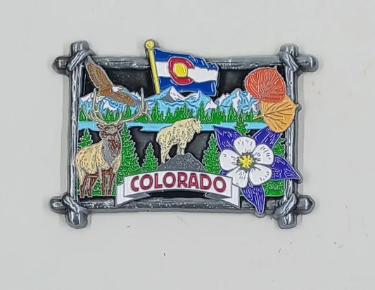 Metal Colorado Themed Magnet Round The Mountain Gift Shop