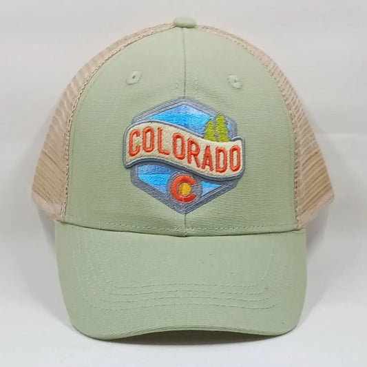 Mint Green Colored Hat With an Mountain Scene Round The Mountain Gift Shop