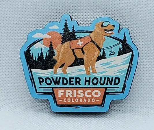 Powder Hound Magnet Round The Mountain Gift Shop