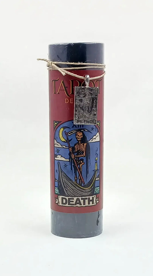 The Death Tarot Card Candle and Pendant Necklace Round The Mountain Gift Shop