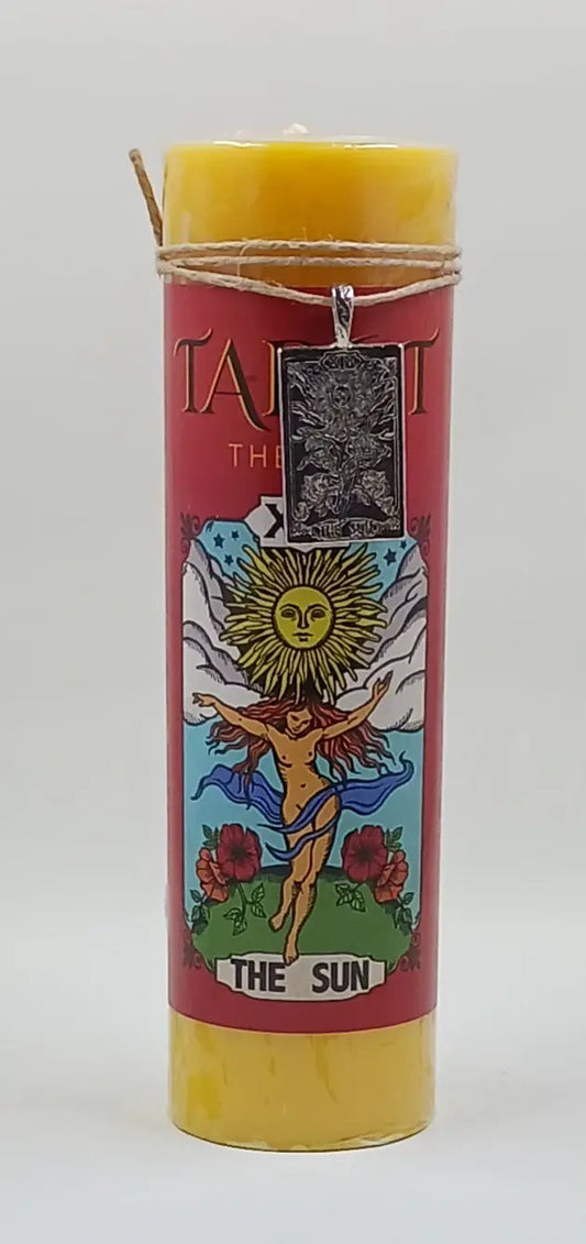 The Sun Tarot Card Candle and Pendant Necklace Round The Mountain Gift Shop