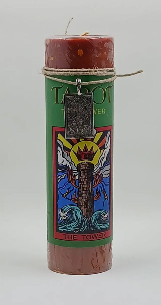 The Tower Tarot Card Candle and Pendant Necklace Round The Mountain Gift Shop