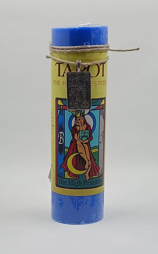 The high priestess tarot card candle and Pendant Necklace Round The Mountain Gift Shop