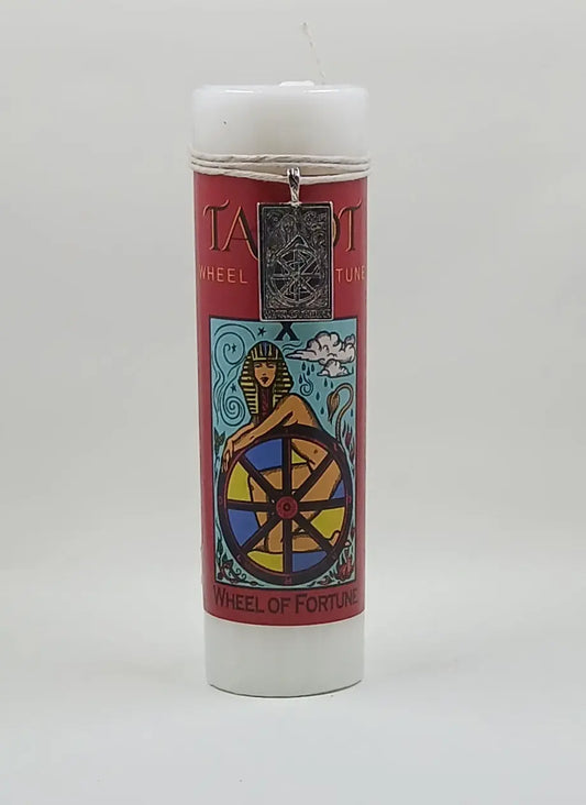 Wheel of Fortune Tarot Candle With Pendant Necklace Round The Mountain Gift Shop